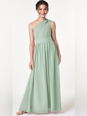 Sage Green One-Shoulder Chiffon Maxi Dress – Girls Size 12 | NWT